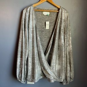 Anthropologie metallic wrap top